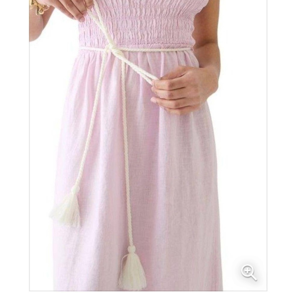 NWT J. Crew Strapless Smocked Linen Dress Lavender Large Resortwear Preppy Chic - Picture 6 of 14